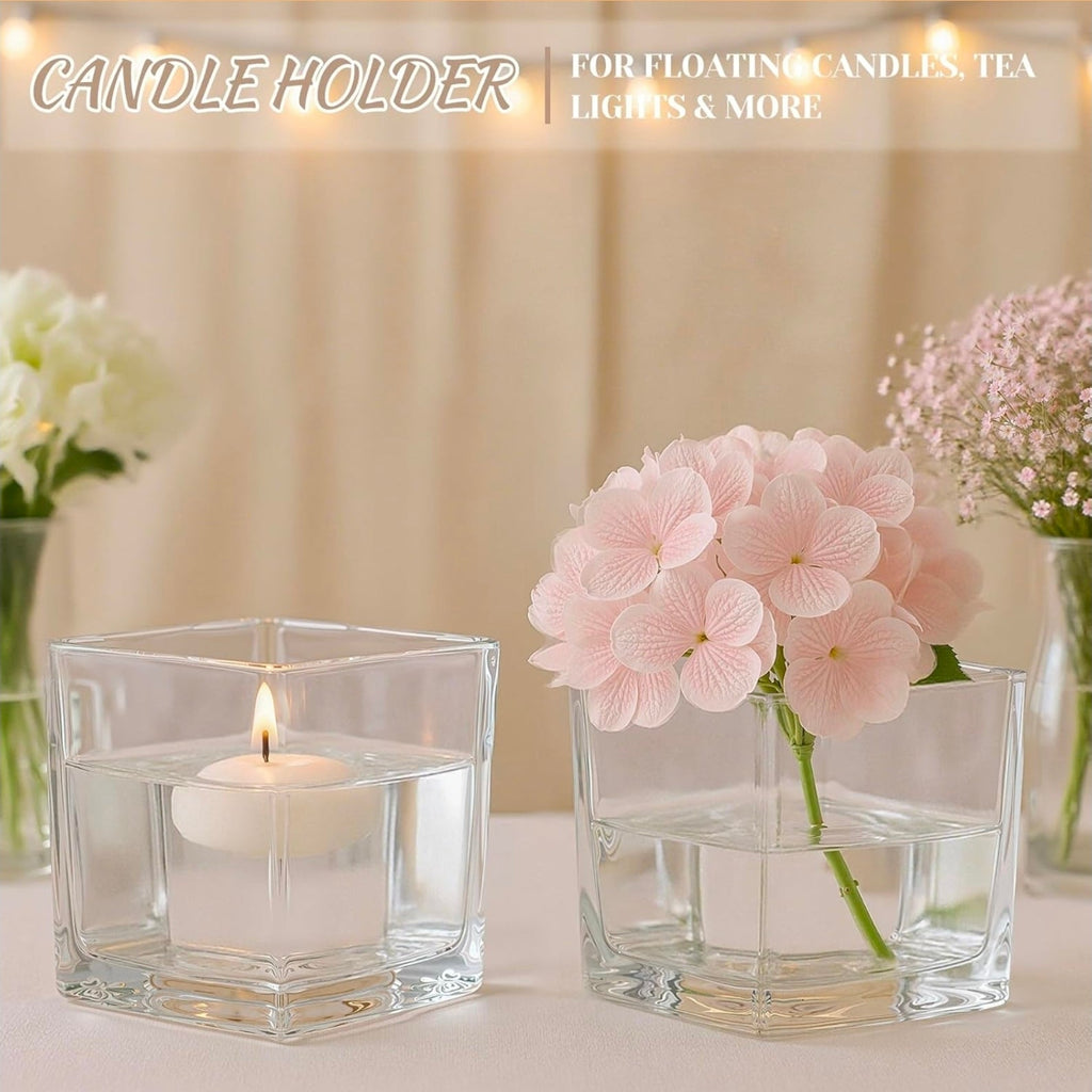 Bulk Glass Vases 9-Pack | Clear Square Flower Vase Set for Weddings & Events - Horizon Endless