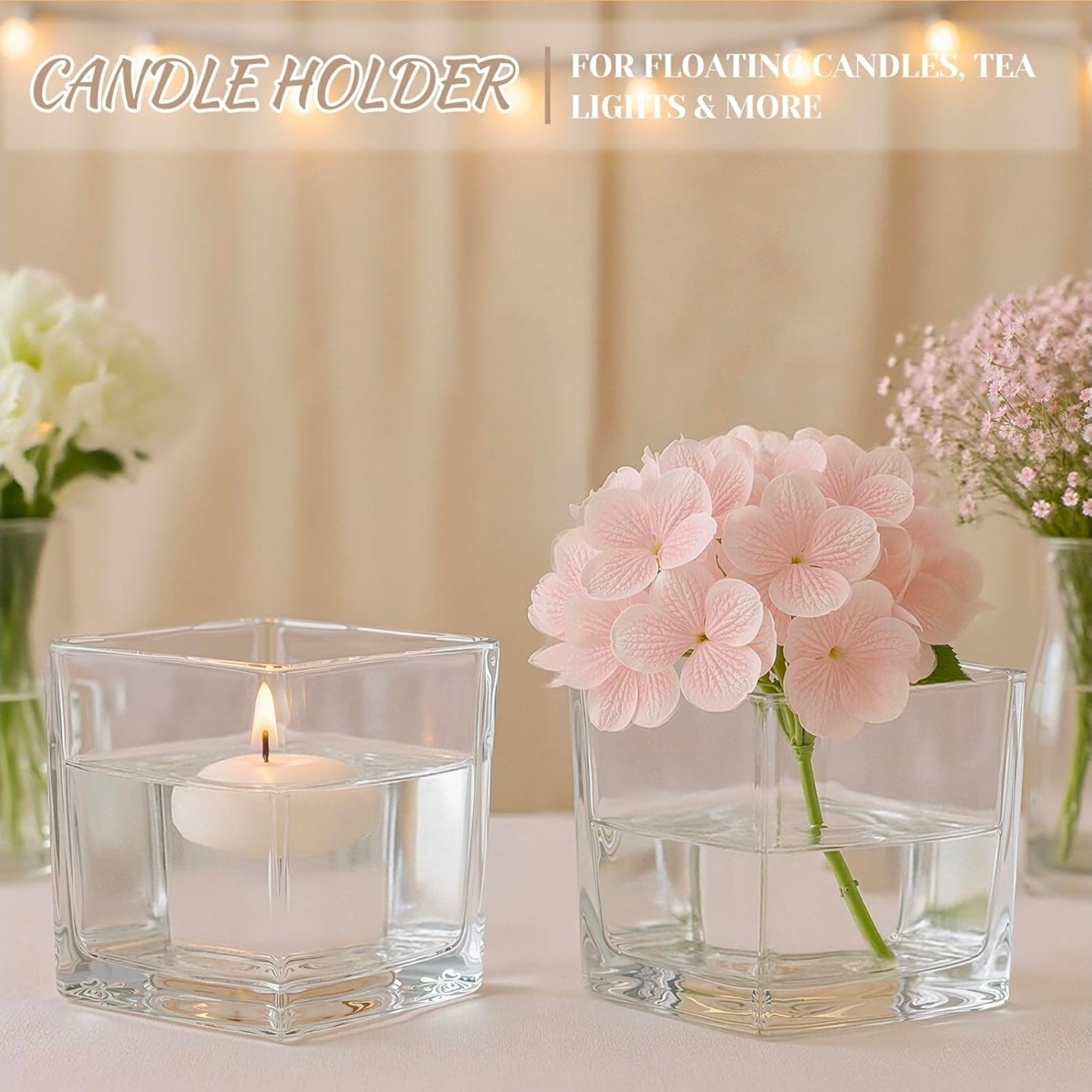 Bulk Glass Vases 9-Pack | Clear Square Flower Vase Set for Weddings & Events - Horizon Endless