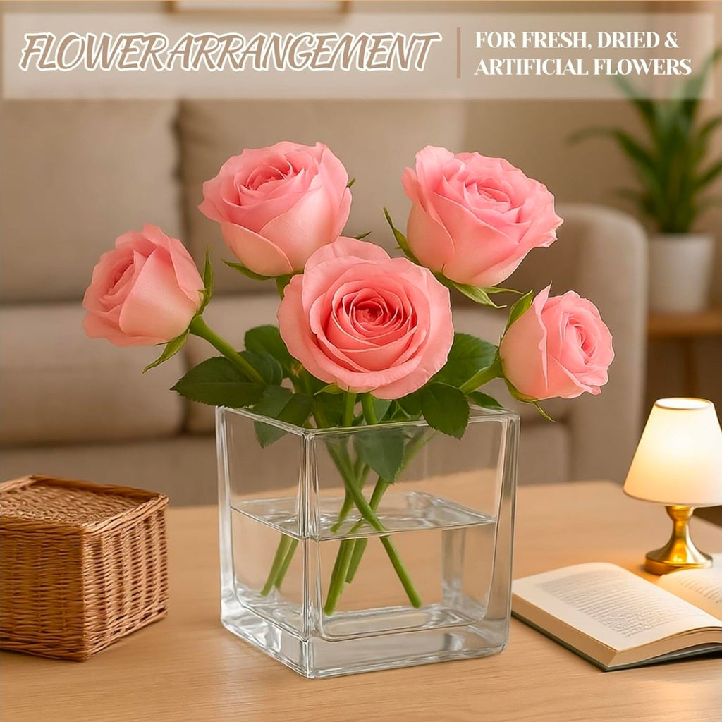 Bulk Glass Vases 9-Pack | Clear Square Flower Vase Set for Weddings & Events - Horizon Endless