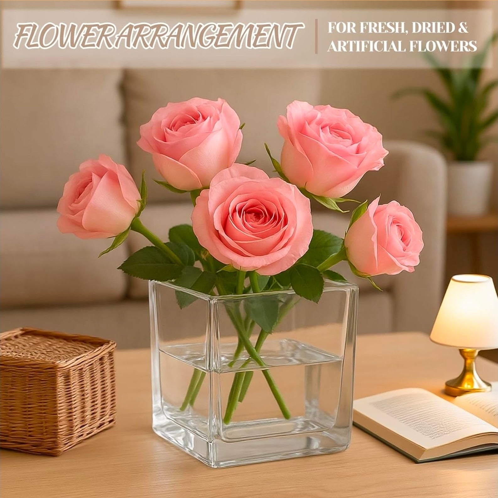 Bulk Glass Vases 9-Pack | Clear Square Flower Vase Set for Weddings & Events - Horizon Endless