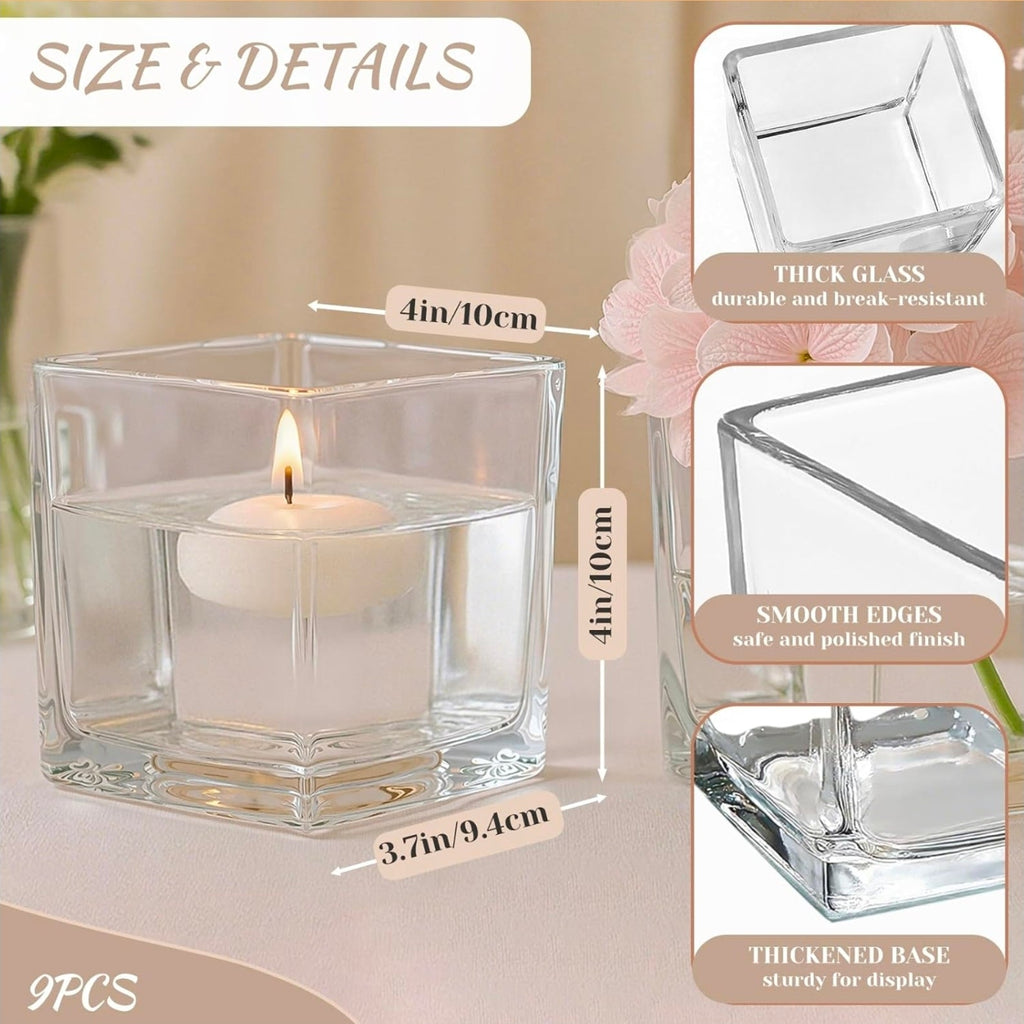 Bulk Glass Vases 9-Pack | Clear Square Flower Vase Set for Weddings & Events - Horizon Endless