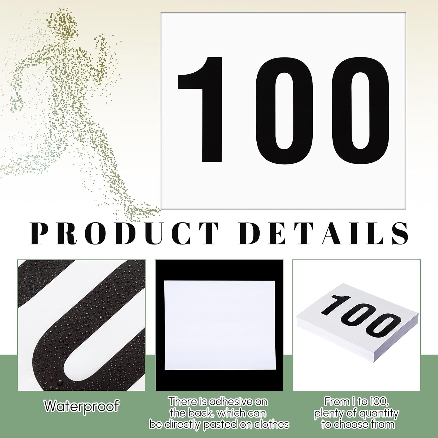 1-200 Adhesive Race Bibs 7.5 x 6 Inches Competitor Numbers