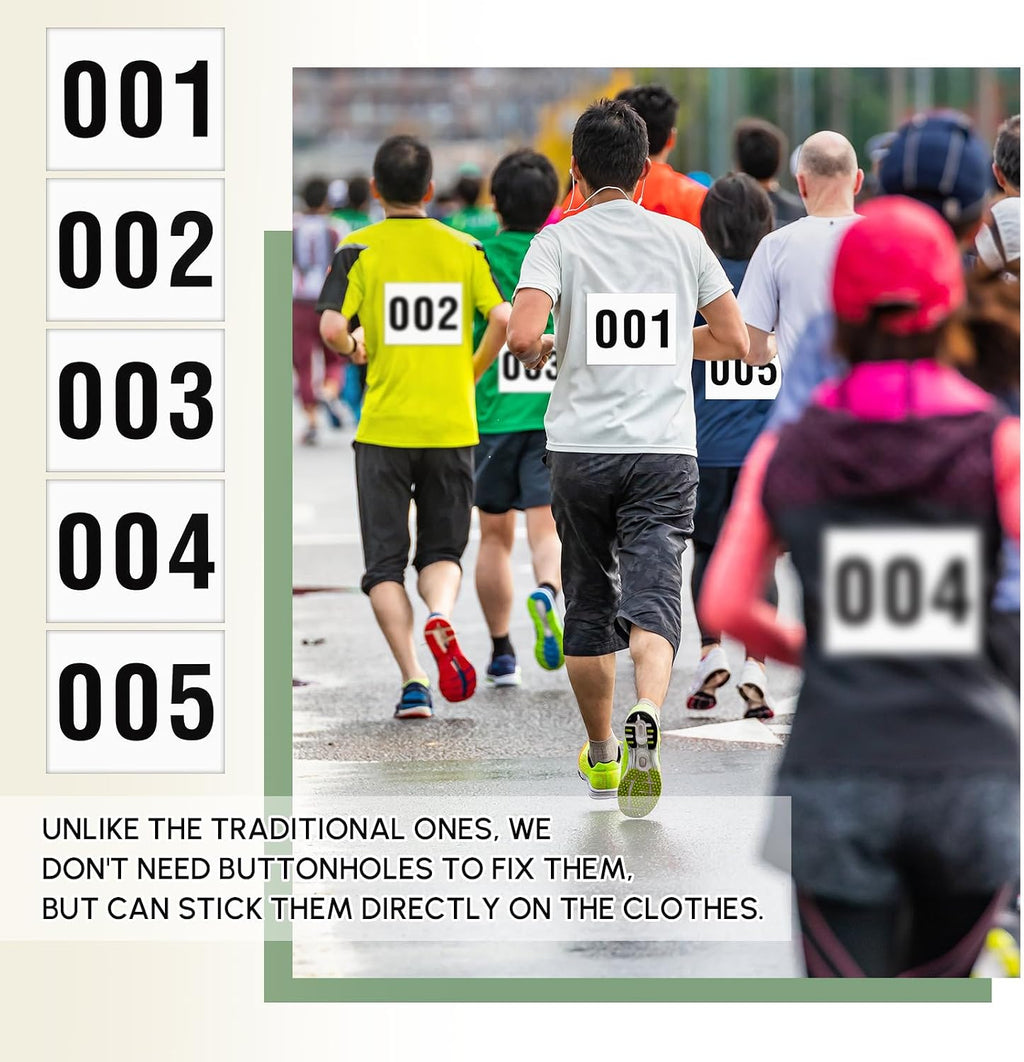 1-200 Adhesive Race Bibs 7.5 x 6 Inches Competitor Numbers