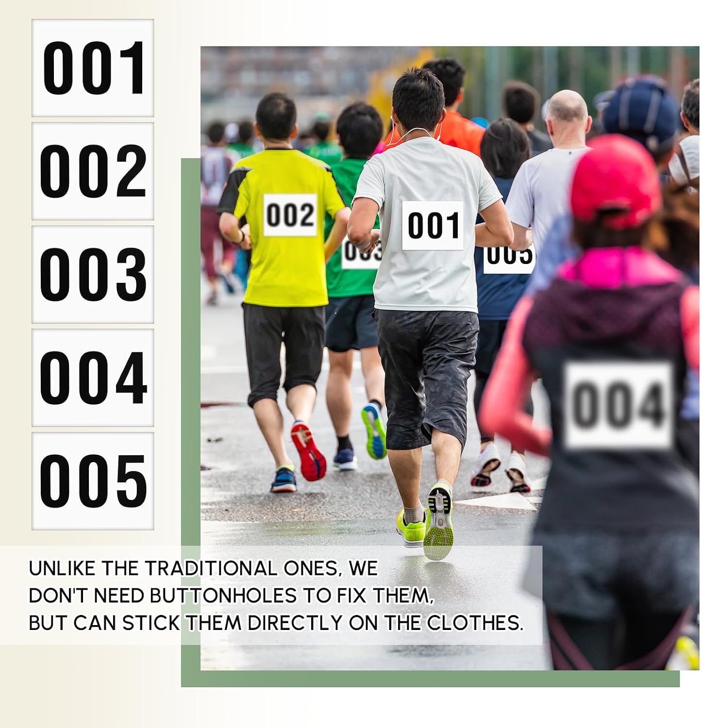 1-200 Adhesive Race Bibs 7.5 x 6 Inches Competitor Numbers