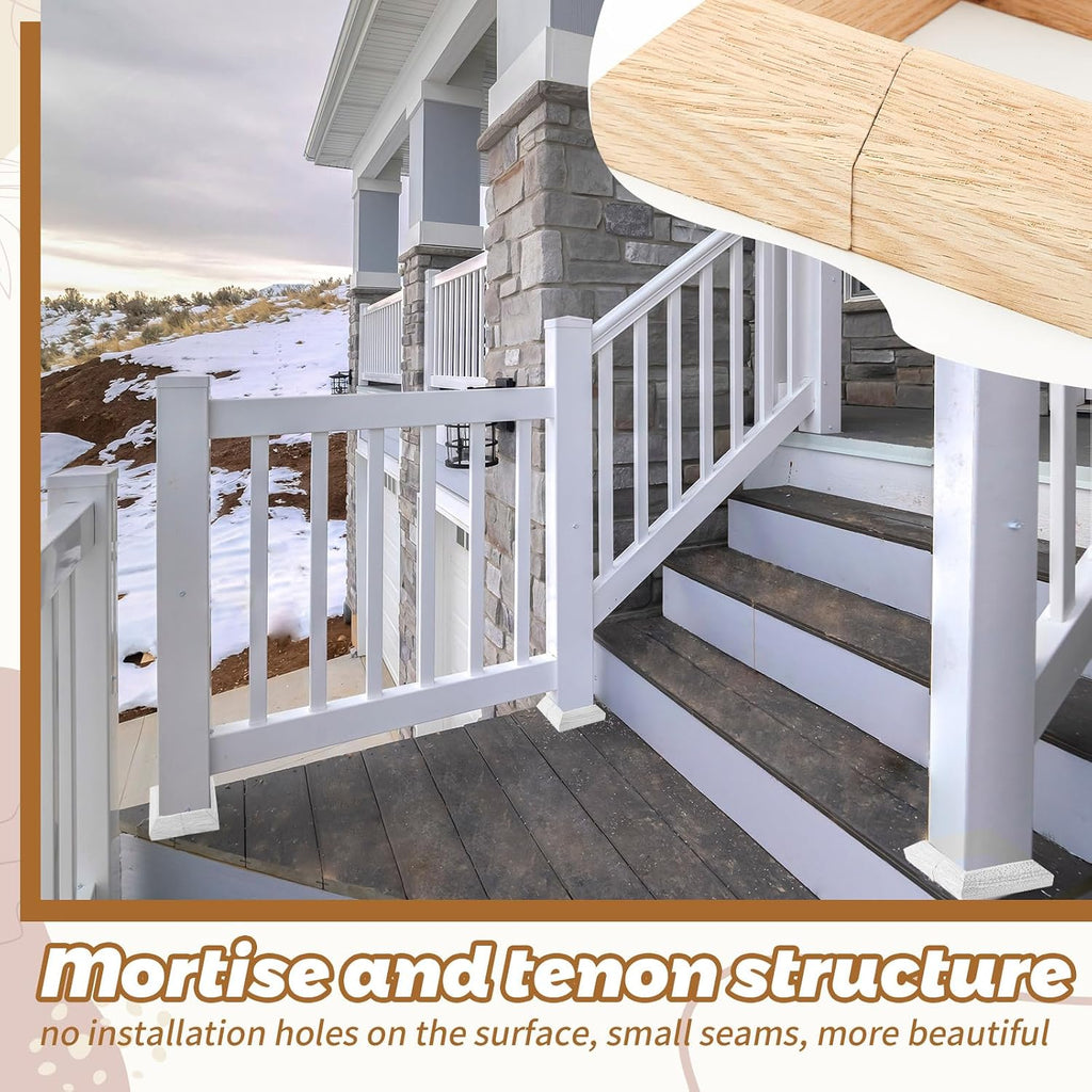 3" Stair Post Base Cover – Red Oak Wood Finish with 2‑Pack Post Wrap | Deck Post Sleeve
