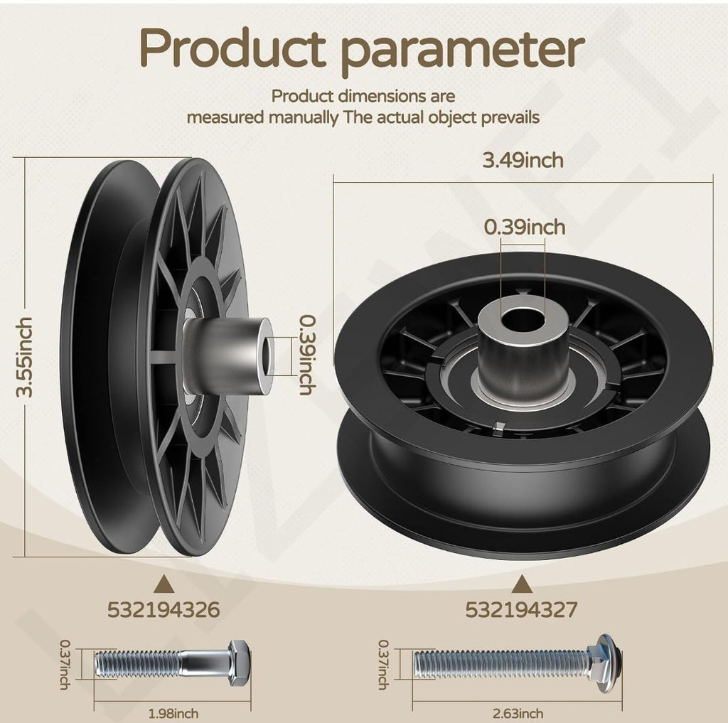 Husqvarna Idler Pulley Kit – 532194326 V‑Groove & 532194327 Flat Pulley Replaces 280‑6630, 194327, 705080