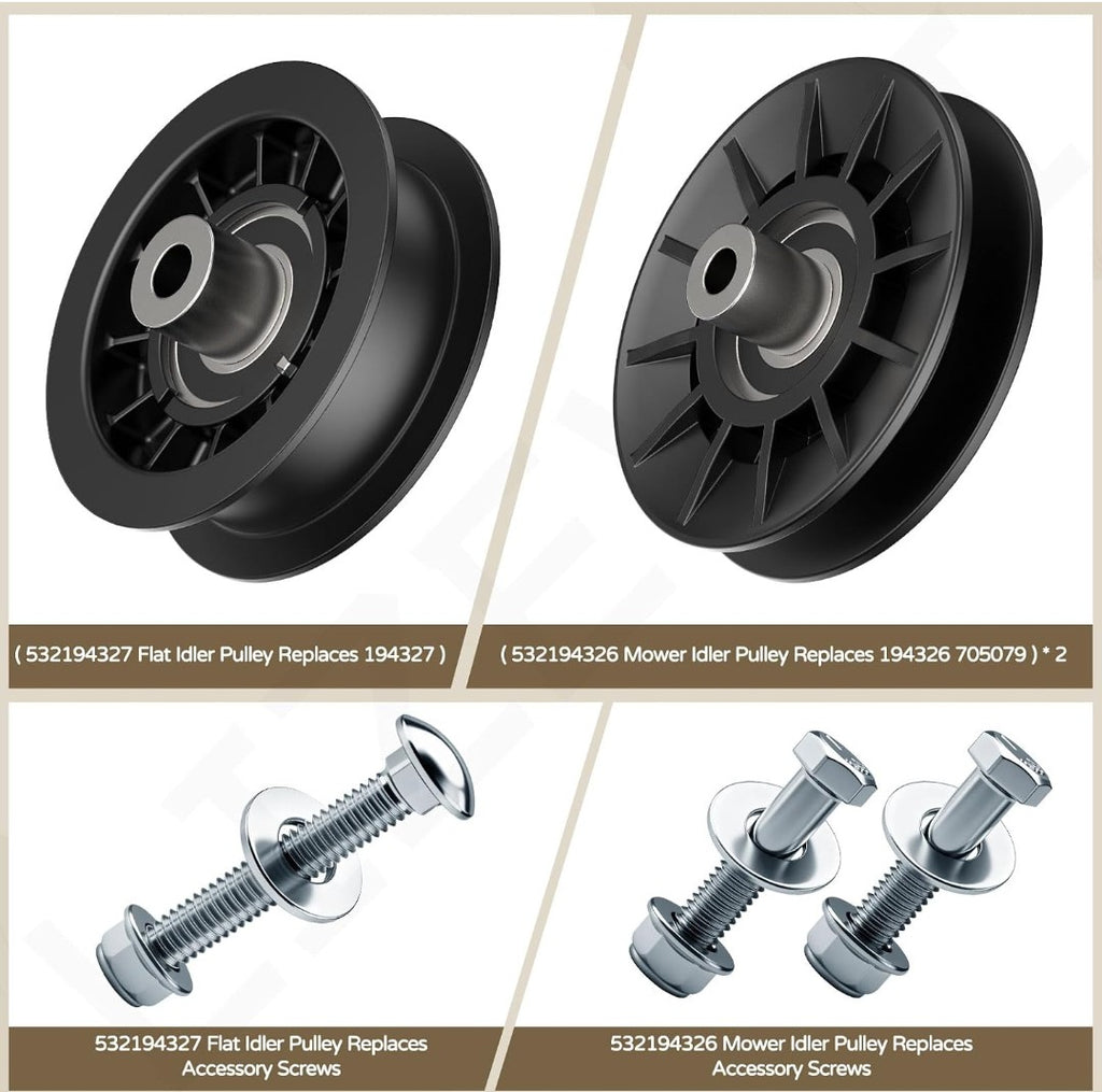 Husqvarna Idler Pulley Kit – 532194326 V‑Groove & 532194327 Flat Pulley Replaces 280‑6630, 194327, 705080