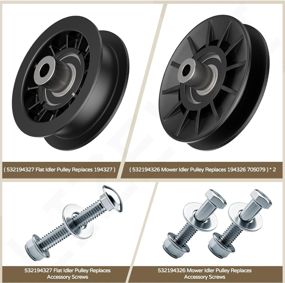 Husqvarna Idler Pulley Kit – 532194326 V‑Groove & 532194327 Flat Pulley Replaces 280‑6630, 194327, 705080