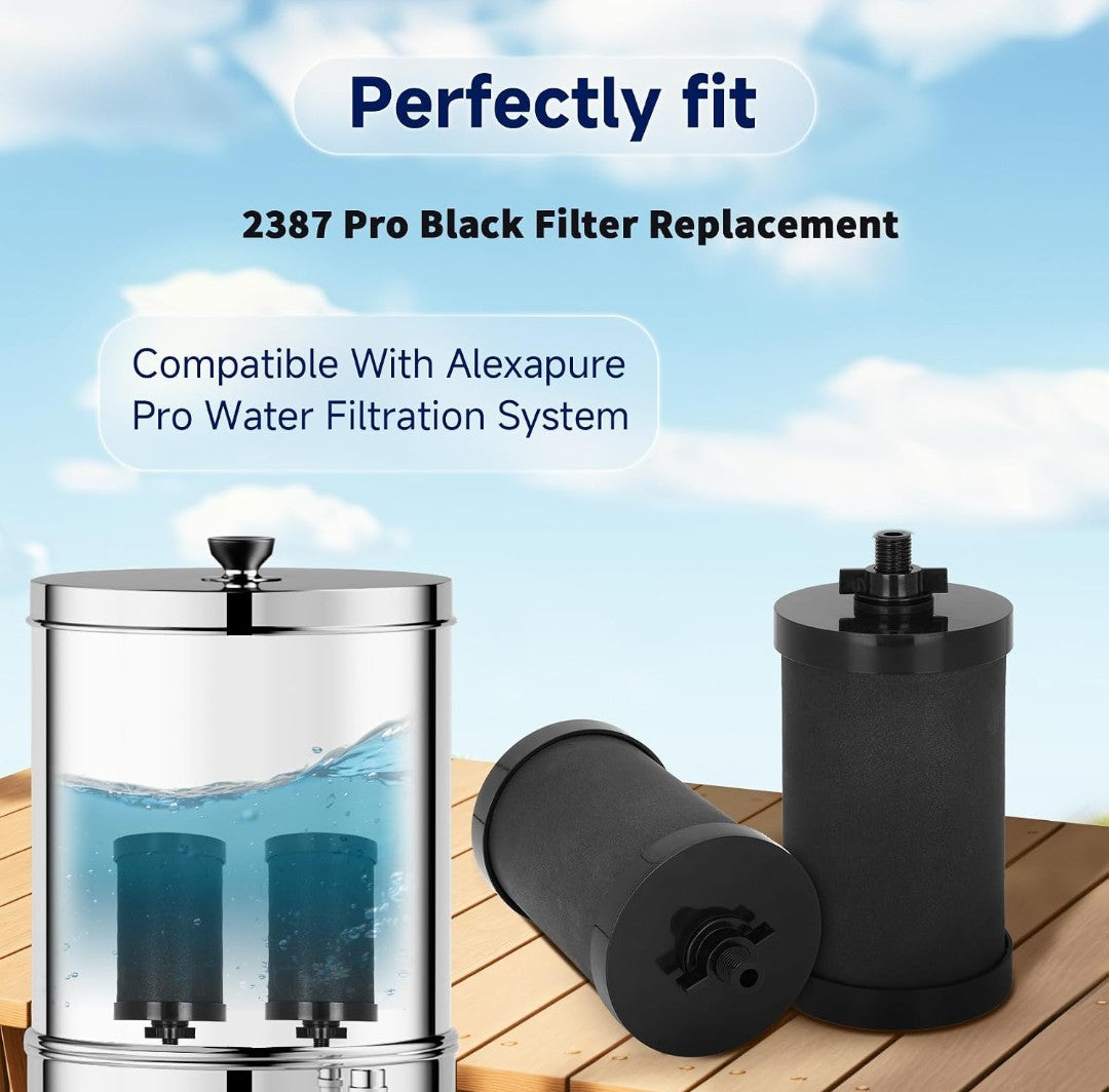 2387 Pro Black Water Filter Replacement 2 Pack, NSF/ANSI 42 Certified, Compatible with Alexapure Pro Water Filtration System, 5,000 Gallon Capacity