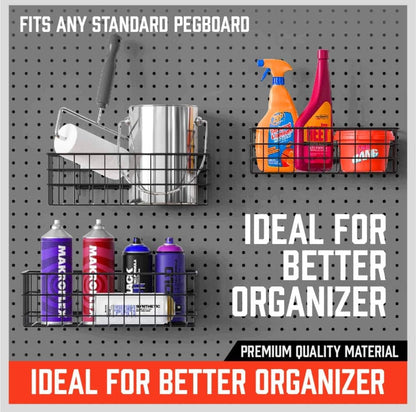 4-Pack Square Pegboard Baskets & Bins Set – 4 Sizes for Workbench & Tool Storage
