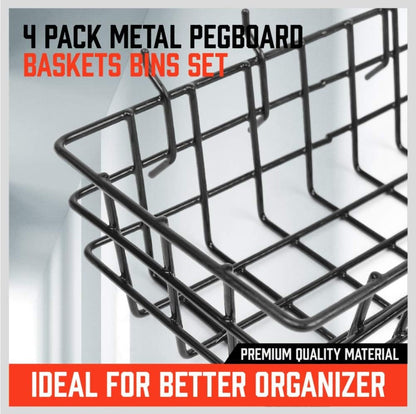 4-Pack Square Pegboard Baskets & Bins Set – 4 Sizes for Workbench & Tool Storage