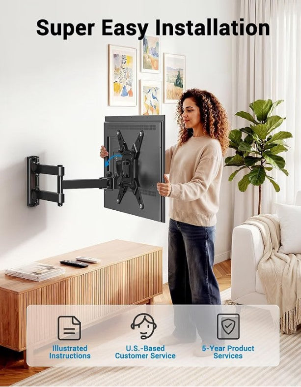 Pipishell Full Motion Wall Mount for Echo Show 21/15 & 13"–43" TVs (Up to 44 lbs)