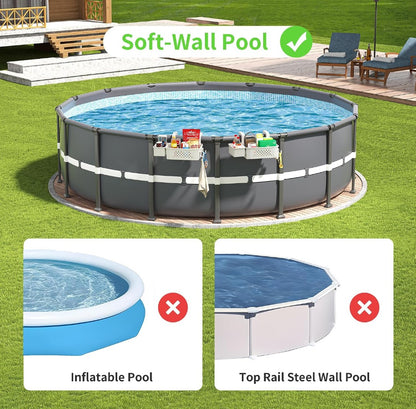 2-Pack Poolside Storage Baskets with Cup Holders for Above Ground Pools (Fits Up to 3" Top Rails) – Grey