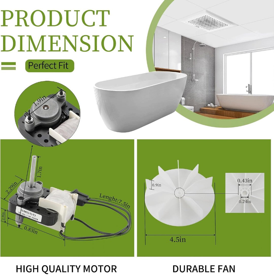 Bathroom Fan Motor Replacement Kit for NuTone & Broan – 120V 50 CFM