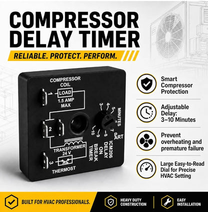 206B Delay-on-Break Timer – 3-10 Min Adjustable 18-30VAC Compressor Delay Module, ICM206B Replacement