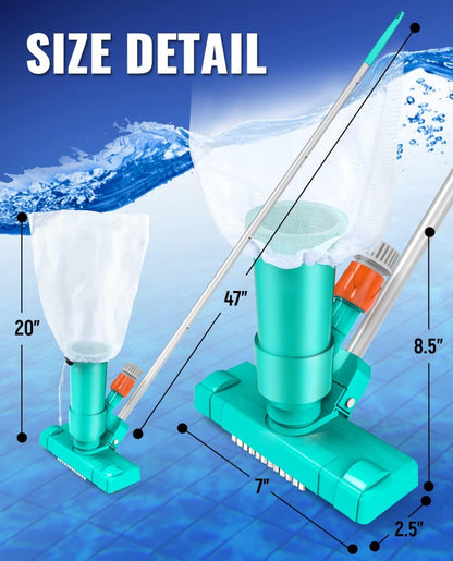 Portable Pool Vacuum for Above Ground Pools | Manual Cleaner with Adjustable Pole