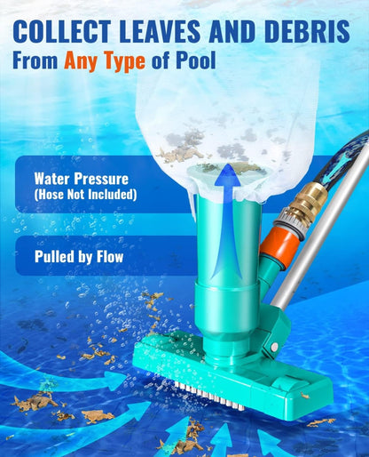 Portable Pool Vacuum for Above Ground Pools | Manual Cleaner with Adjustable Pole