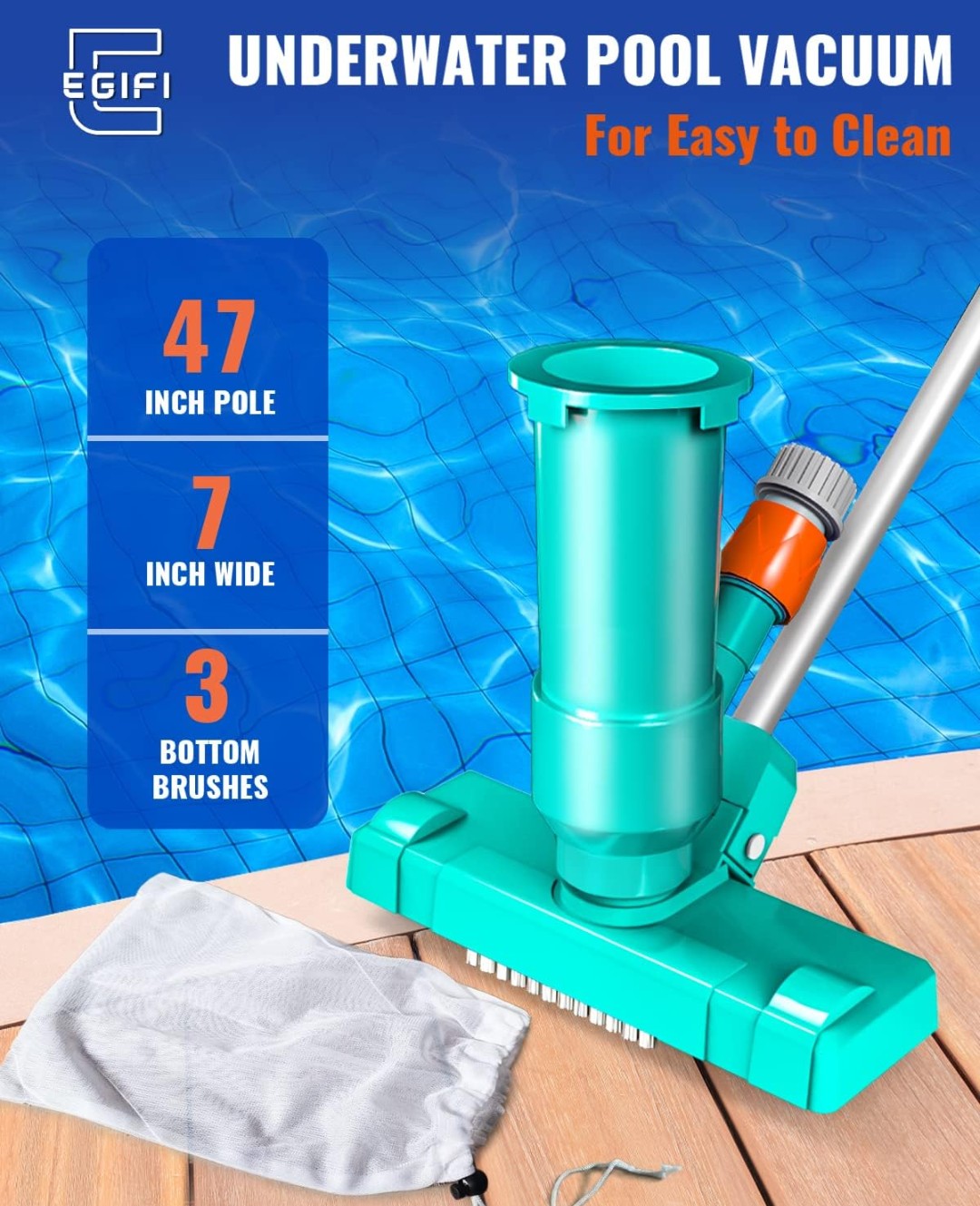 Portable Pool Vacuum for Above Ground Pools | Manual Cleaner with Adjustable Pole
