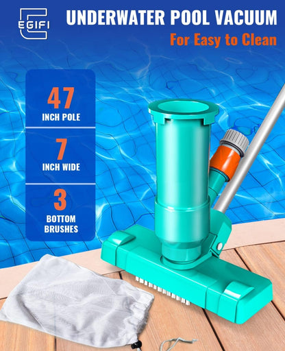 Portable Pool Vacuum for Above Ground Pools | Manual Cleaner with Adjustable Pole