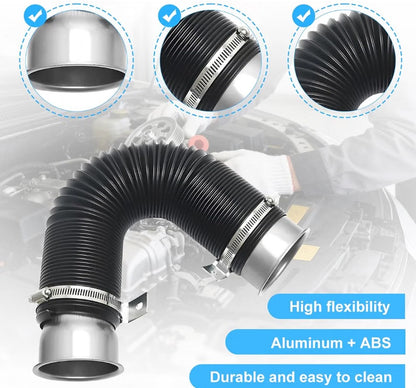 3" 76mm Universal Cold Air Intake Pipe – Adjustable Flexible Turbo Inlet Hose, Silver