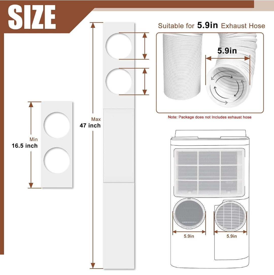 Dual Hose Portable AC Window Seal Kit for 5.9" Exhaust Hoses | Adjustable Window Vent Kit 17"–47"