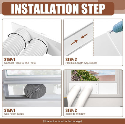 Dual Hose Portable AC Window Seal Kit for 5.9" Exhaust Hoses | Adjustable Window Vent Kit 17"–47"