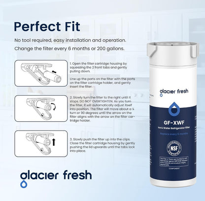 GLACIER FRESH XWF Refrigerator Water Filter Replacement for GE XWF | 3-Pack