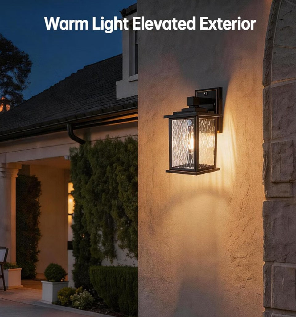 Dusk to Dawn Outdoor Wall Light Fixture | Oil-Rubbed Bronze Exterior Lantern with Water Ripple Glass