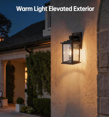 Dusk to Dawn Outdoor Wall Light Fixture | Oil-Rubbed Bronze Exterior Lantern with Water Ripple Glass