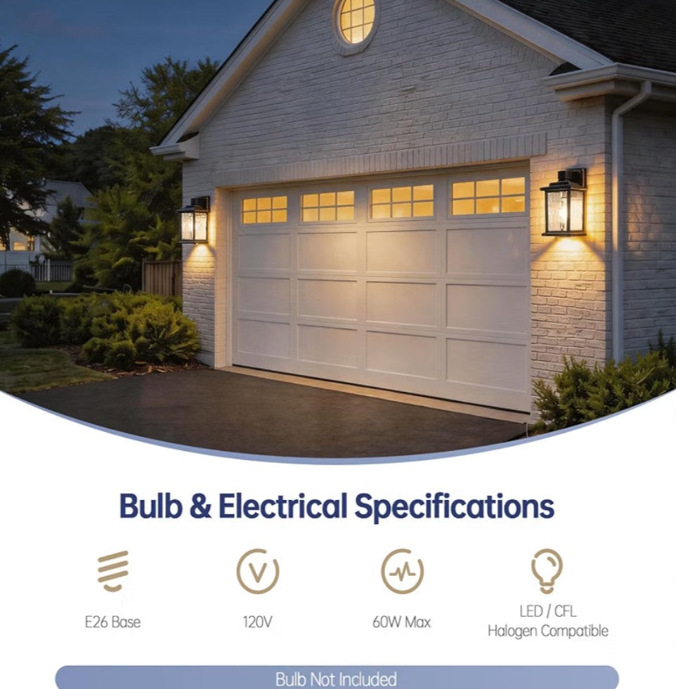 Dusk to Dawn Outdoor Wall Light Fixture | Oil-Rubbed Bronze Exterior Lantern with Water Ripple Glass