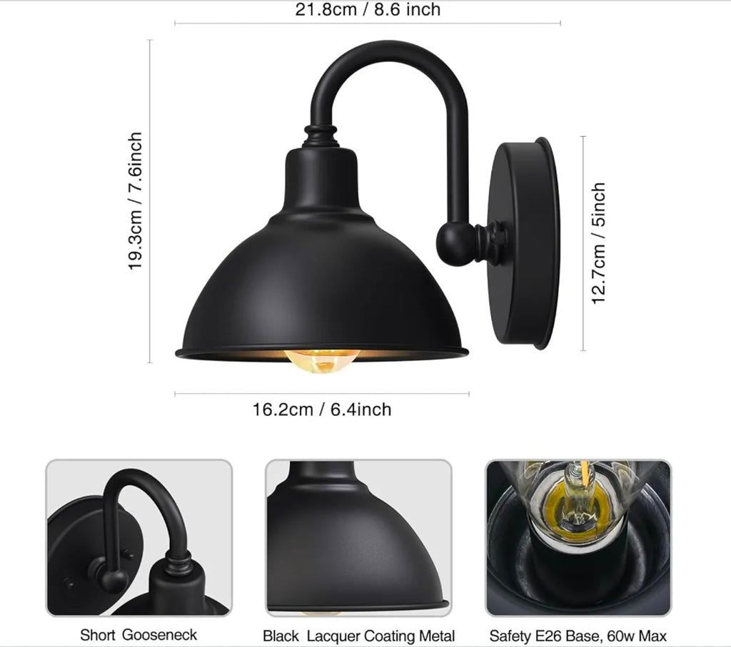 Gooseneck Barn Light: Farmhouse Outdoor Sconce, 1-Light Wall Lamp for Patio. Small & Stylish Design! - Horizon Endless