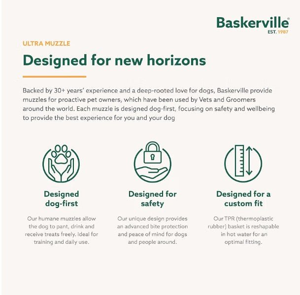 Baskerville ULTRA Dog Muzzle Size 3 – Adjustable Padded Humane Muzzle for Small & Medium Dogs - Horizon Endless