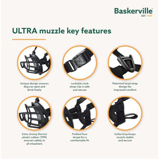 Baskerville ULTRA Dog Muzzle Size 3 – Adjustable Padded Humane Muzzle for Small & Medium Dogs - Horizon Endless