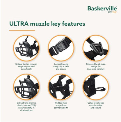 Baskerville ULTRA Dog Muzzle Size 3 – Adjustable Padded Humane Muzzle for Small & Medium Dogs - Horizon Endless