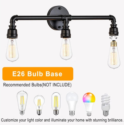 Bathroom Vanity Light Fixture, 3 Lights Farmhouse Industrial Black Water Pipe Wall Light Fixture - Horizon Endless