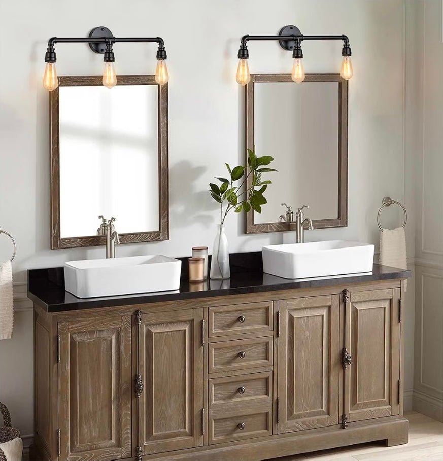 Bathroom Vanity Light Fixture, 3 Lights Farmhouse Industrial Black Water Pipe Wall Light Fixture - Horizon Endless