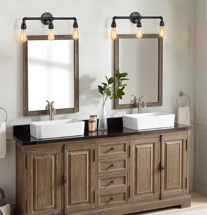 Bathroom Vanity Light Fixture, 3 Lights Farmhouse Industrial Black Water Pipe Wall Light Fixture - Horizon Endless