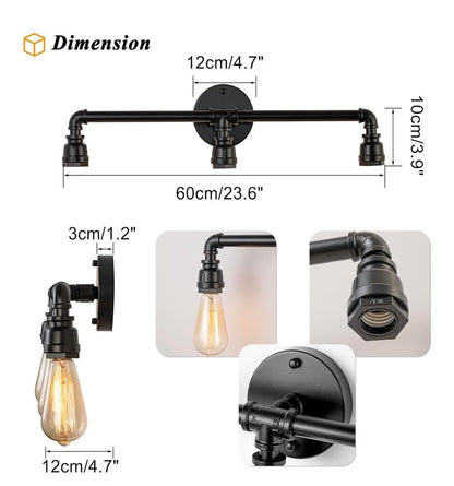 Bathroom Vanity Light Fixture, 3 Lights Farmhouse Industrial Black Water Pipe Wall Light Fixture - Horizon Endless