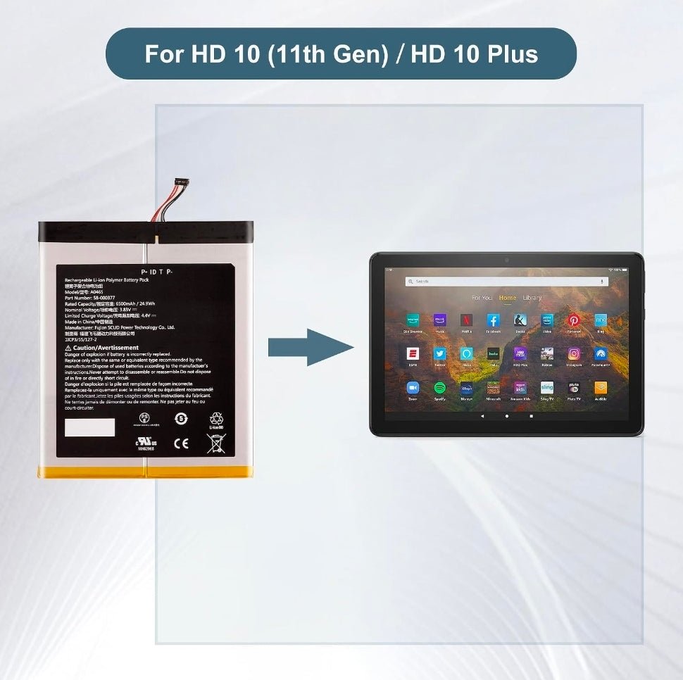 Battery 58-000377 Compatible with HD 10 (11th Gen) T76N2B &Fire HD 10 Plus T76N2P with Tools - Horizon Endless