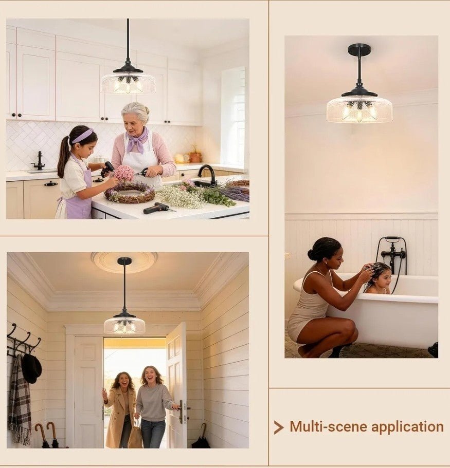 Black Vintage 3-Light Pendant Lights Kitchen Island, Adjustable Height Kitchen I - Horizon Endless