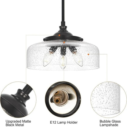 Black Vintage 3-Light Pendant Lights Kitchen Island, Adjustable Height Kitchen I - Horizon Endless