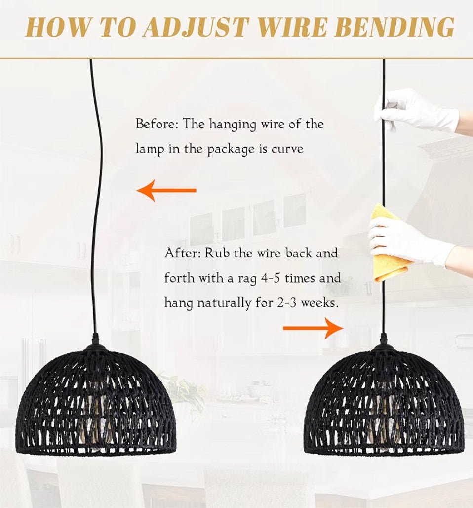 Black Woven Rattan Pendant Light – Boho Dome Chandelier for Kitchen Island & Dining Room (Bulb Included) - Horizon Endless