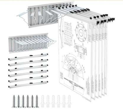 Blue Print Organizer Mobile Blueprint Storage Rack with 6 Clamps Wall Mount F... - Horizon Endless