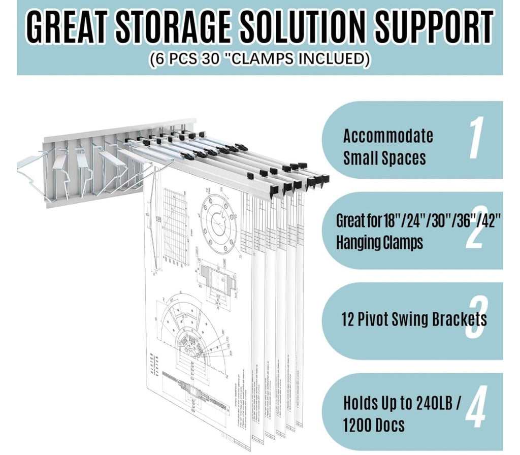 Blue Print Organizer Mobile Blueprint Storage Rack with 6 Clamps Wall Mount F... - Horizon Endless