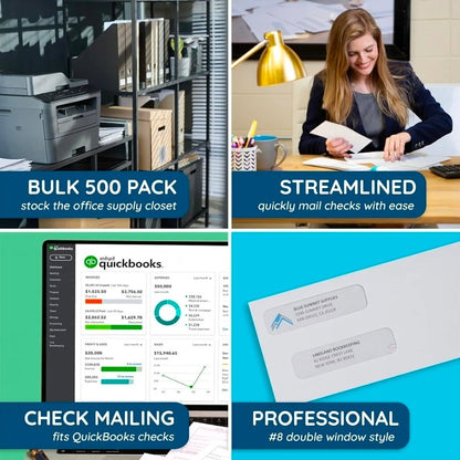 Blue Summit Supplies 500#8 Double Window Security Envelopes, Self Seal 3 5/8 x 8 11/16 in, Security Tint, Self Seal, for QuickBooks Checks, Business Check Mailings - Horizon Endless