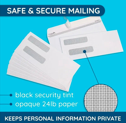 Blue Summit Supplies 500#8 Double Window Security Envelopes, Self Seal 3 5/8 x 8 11/16 in, Security Tint, Self Seal, for QuickBooks Checks, Business Check Mailings - Horizon Endless