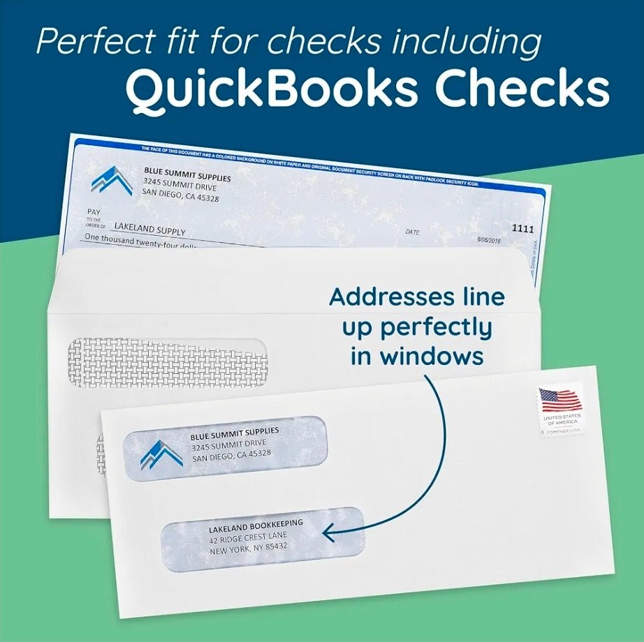 Blue Summit Supplies 500#8 Double Window Security Envelopes, Self Seal 3 5/8 x 8 11/16 in, Security Tint, Self Seal, for QuickBooks Checks, Business Check Mailings - Horizon Endless