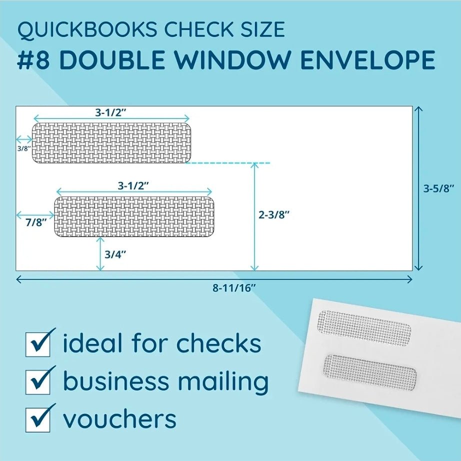 Blue Summit Supplies 500#8 Double Window Security Envelopes, Self Seal 3 5/8 x 8 11/16 in, Security Tint, Self Seal, for QuickBooks Checks, Business Check Mailings - Horizon Endless