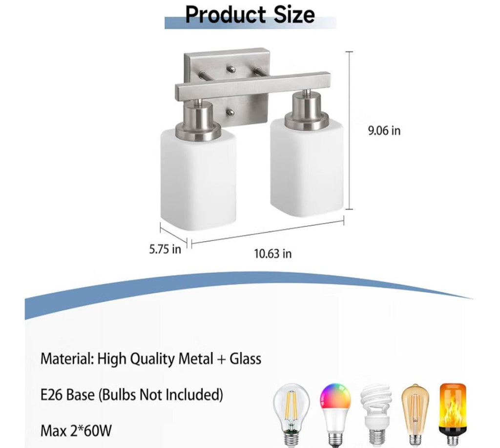 Brushed Nickel Bathroom Vanity Light – 2‑Light Wall Sconce (E26 Base) - Horizon Endless