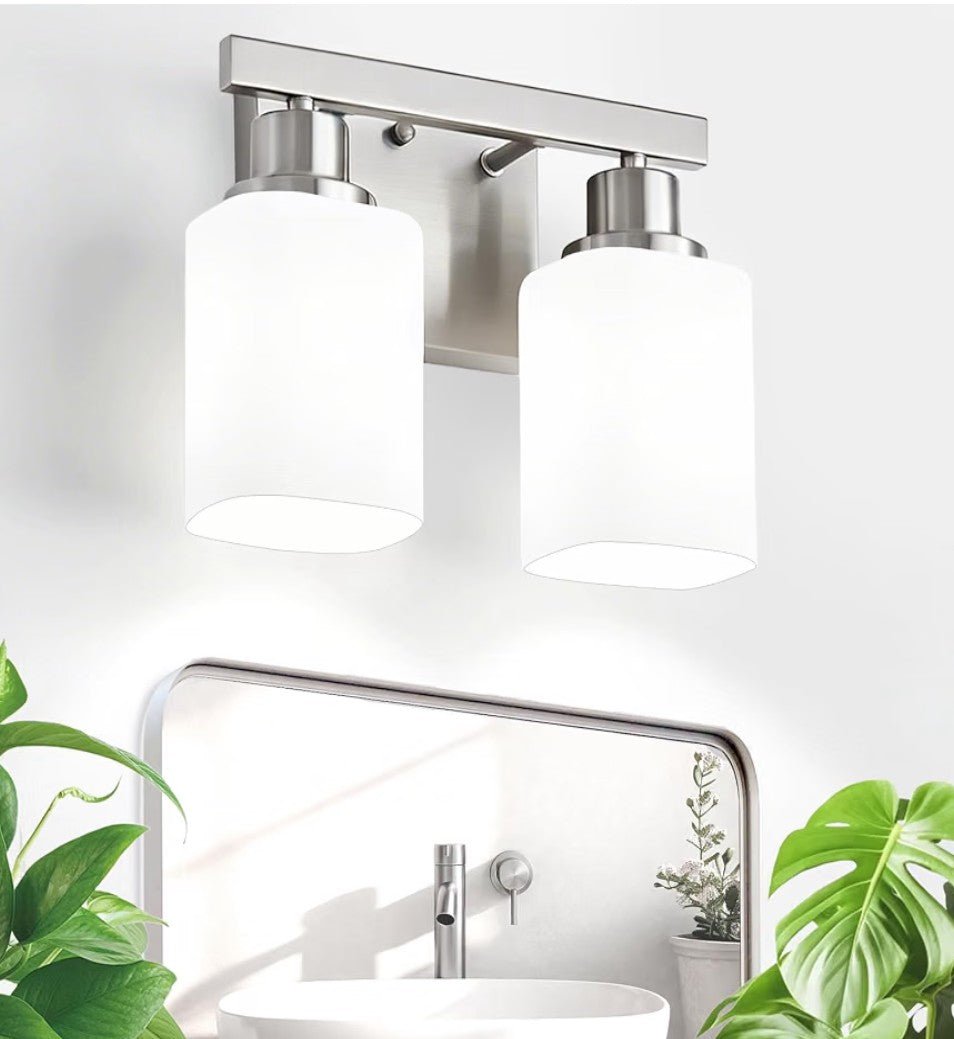 Brushed Nickel Bathroom Vanity Light – 2‑Light Wall Sconce (E26 Base) - Horizon Endless